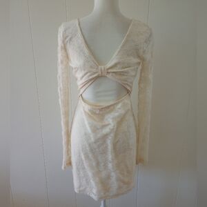 Forever 21 Lace Mini Bodycon Dress Juniors Large Ivory Floral Y2K Romantic